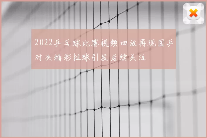 2022乒乓球比赛视频回放再现国乒对决精彩拉球引发后续关注
